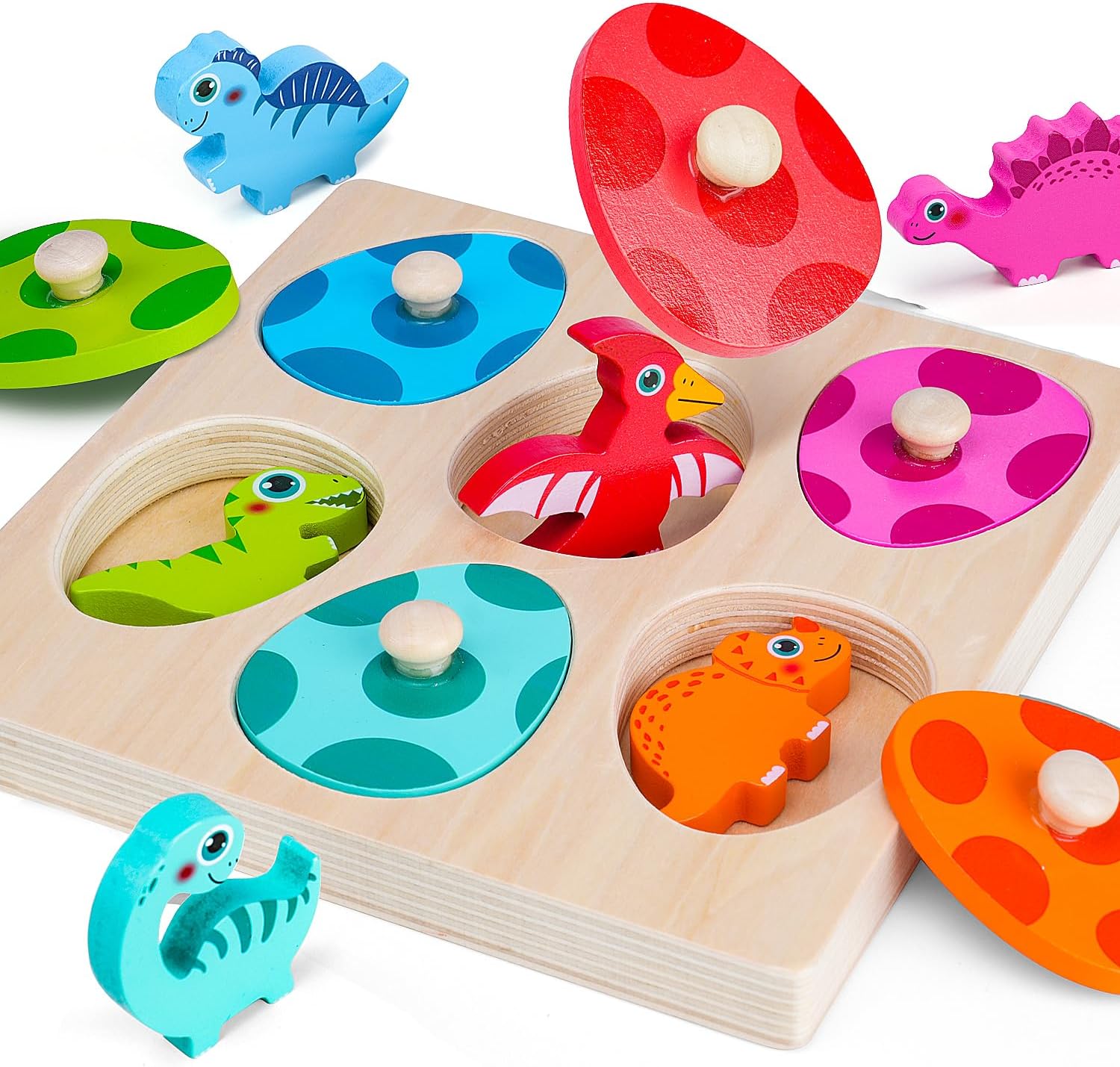 Kids Nature Education - Rompecabezas de dinosaurio de madera, juguetes