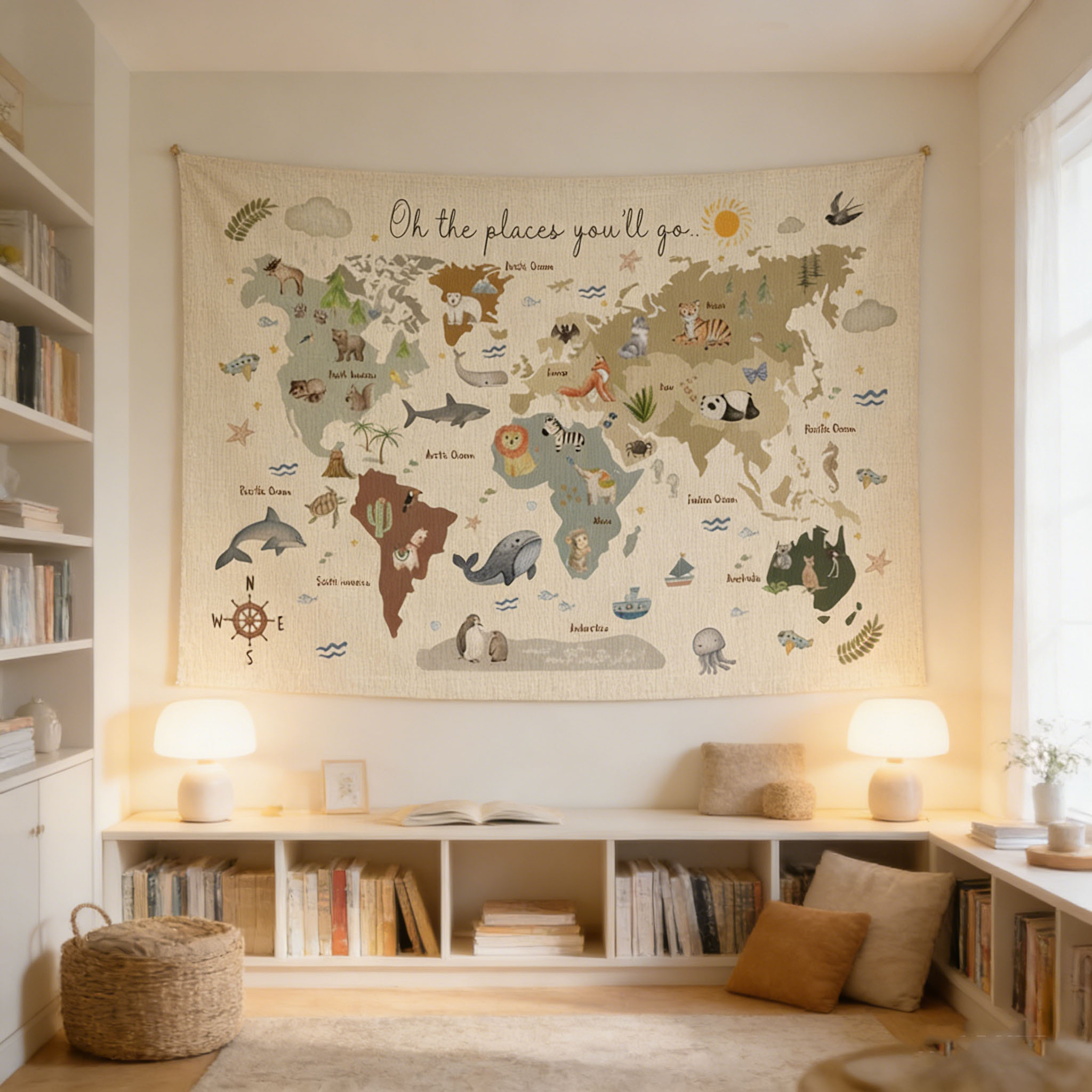 Tapiz con Mapa del Mundo de An - Kids Education Banner reseña y precio
